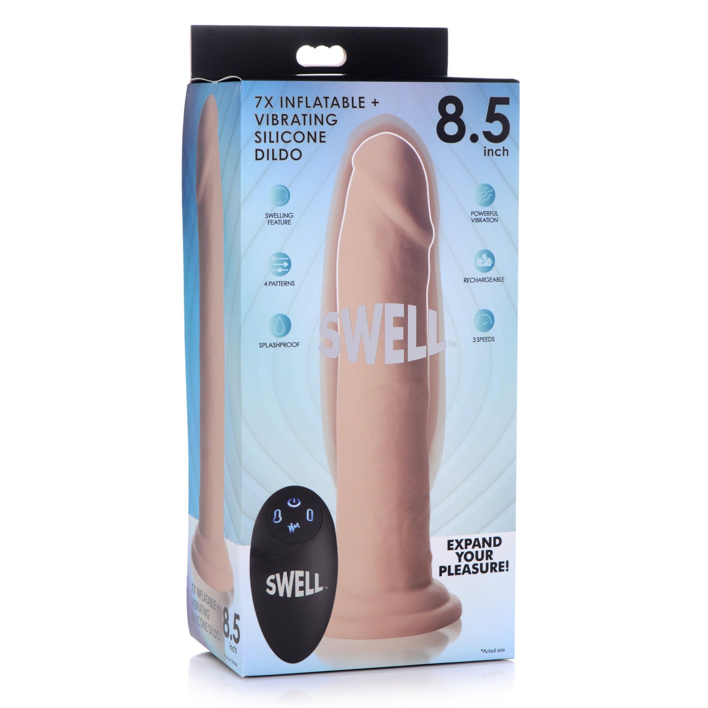 7X Inflatable Vibrating Remote Control Silicone Dildo - 8.5 Inch